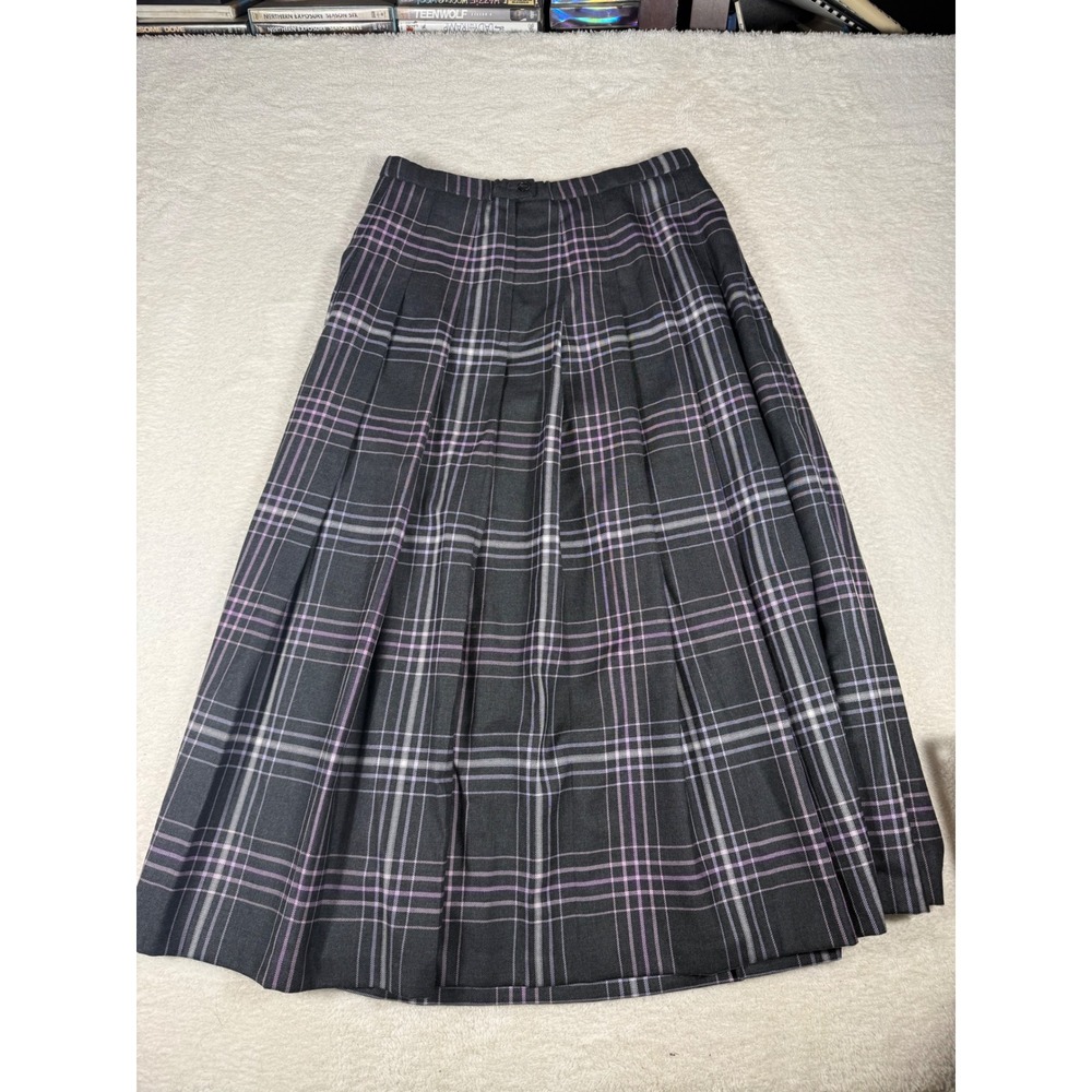 Pendleton Pleated Midi Skirt Women Size 14 Gray Purple Plaid 100% Wool USA - Picture 8 of 10